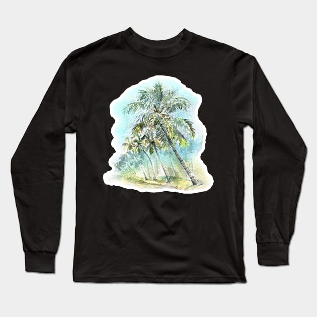 Biyyam backwater lake and Coconut Trees - Kerala. Long Sleeve T-Shirt by Dhanew